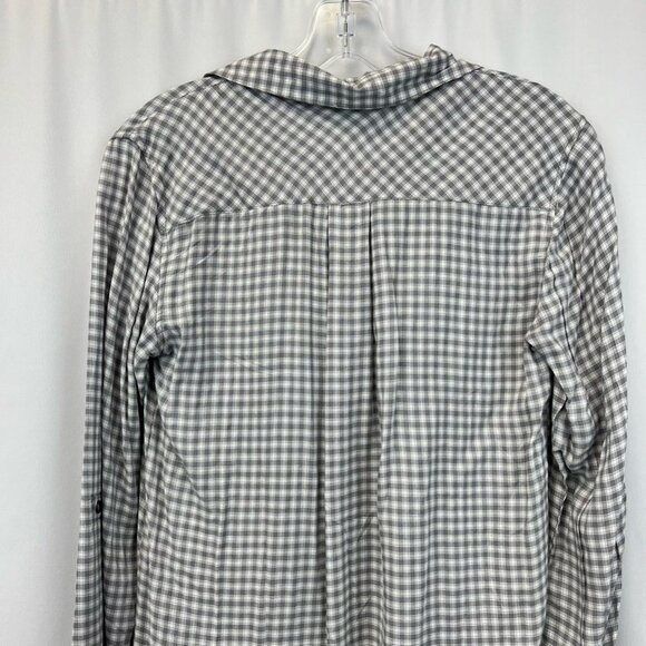 Angie Womens Button Up Shirt Gray Plaid Long Sleeve Cuff Collar Pocket Rayon M - Picture 7 of 11